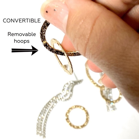 Anthropologie Gold Plated Crystal Chandelier Long Convertible Drop Earrings - Picture 6 of 11